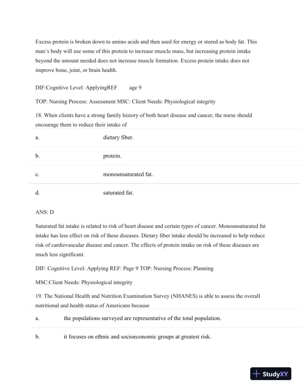 Test Bank For Nutritional Foundations And Clinical Applications: A Nursing Approach, 6th Edition - Page 12 preview image