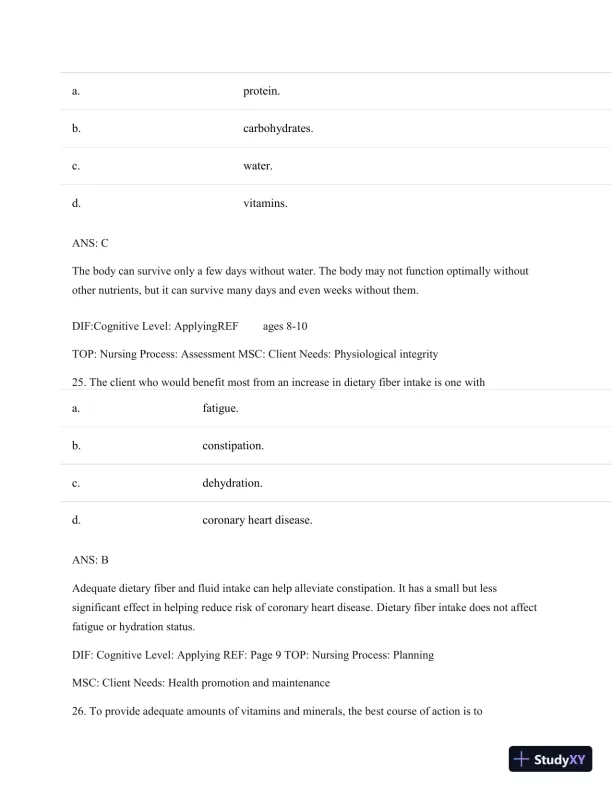 Test Bank For Nutritional Foundations And Clinical Applications: A Nursing Approach, 6th Edition - Page 16 preview image