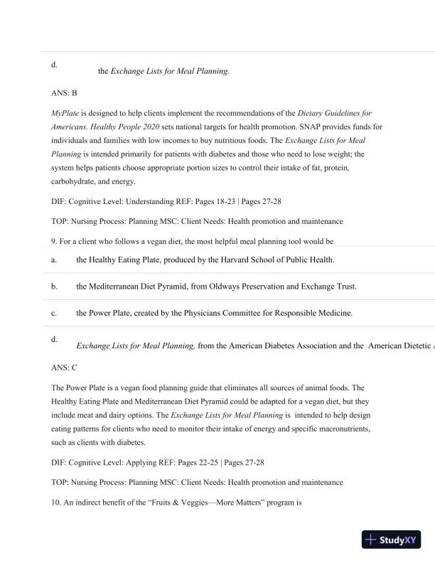 Test Bank For Nutritional Foundations And Clinical Applications: A Nursing Approach, 6th Edition - Page 25 preview image