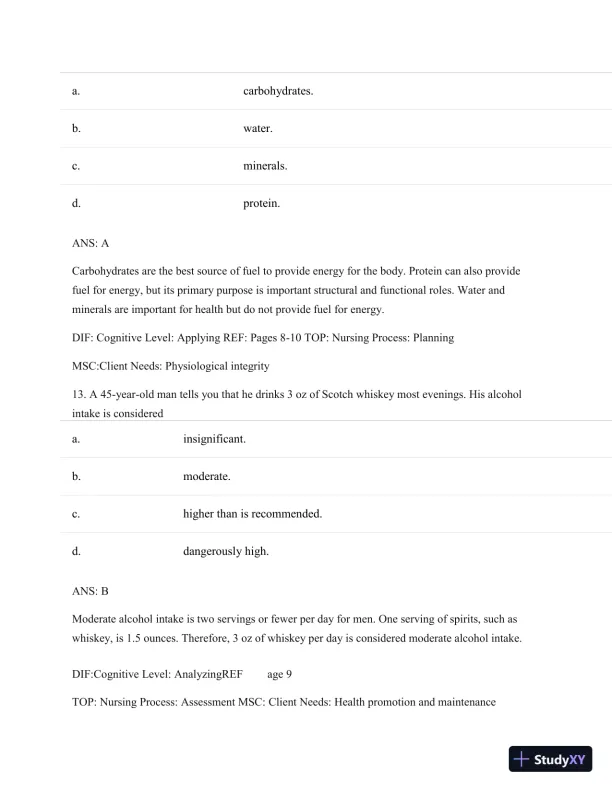 Test Bank For Nutritional Foundations And Clinical Applications: A Nursing Approach, 6th Edition - Page 9 preview image