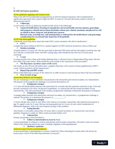 NR602 Chamberlain College of Nursing Clinical Analysis Final Exam Week 8 With Answers (115 Solved Questions) - Page 1 preview image