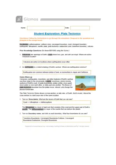 Plate Tectonics Gizmo - Page 1 preview image