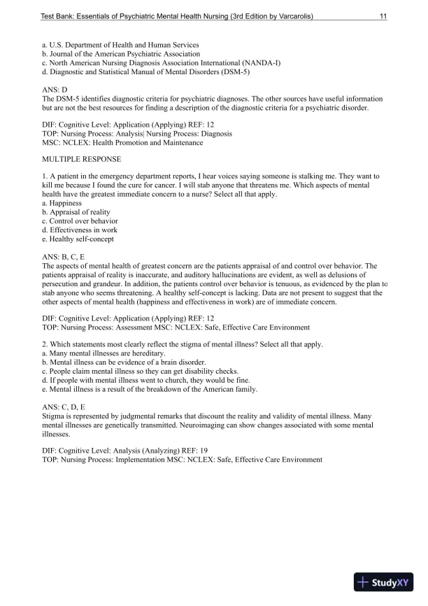 Essentials Of Psychiatric Mental Health Nursing: A Communication Approach To Evidence-Based Care, 3rd Edition Test Bank - Page 12 preview image