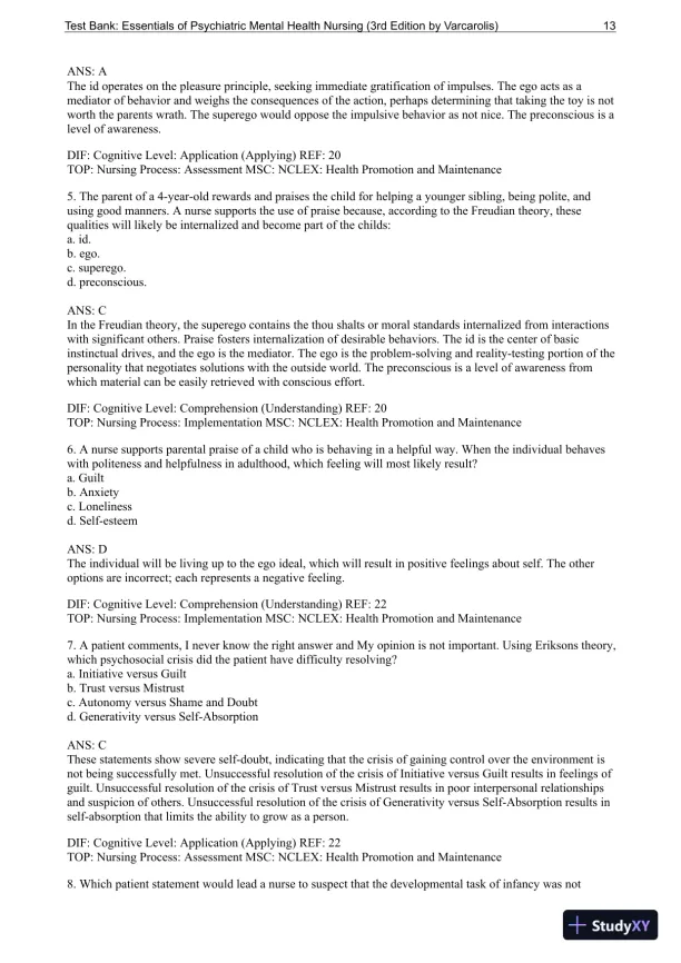 Essentials Of Psychiatric Mental Health Nursing: A Communication Approach To Evidence-Based Care, 3rd Edition Test Bank - Page 14 preview image