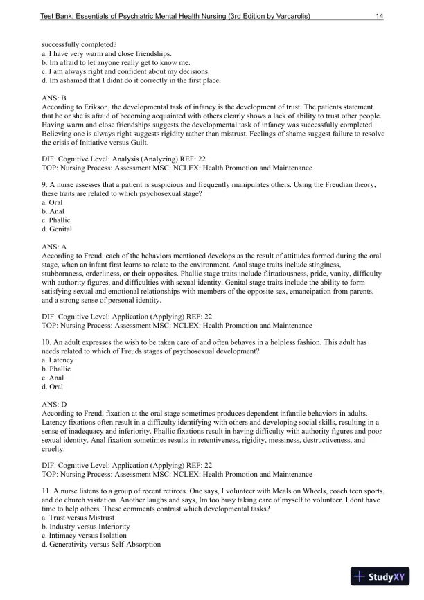 Essentials Of Psychiatric Mental Health Nursing: A Communication Approach To Evidence-Based Care, 3rd Edition Test Bank - Page 15 preview image
