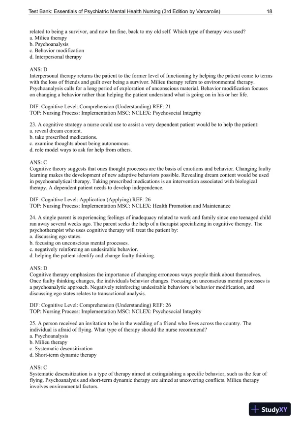 Essentials Of Psychiatric Mental Health Nursing: A Communication Approach To Evidence-Based Care, 3rd Edition Test Bank - Page 19 preview image