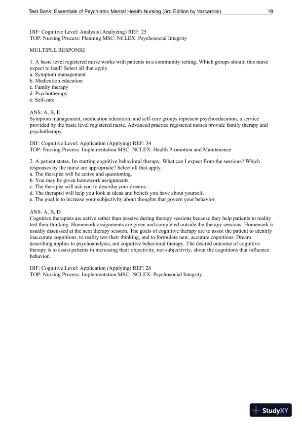 Essentials Of Psychiatric Mental Health Nursing: A Communication Approach To Evidence-Based Care, 3rd Edition Test Bank - Page 20 preview image
