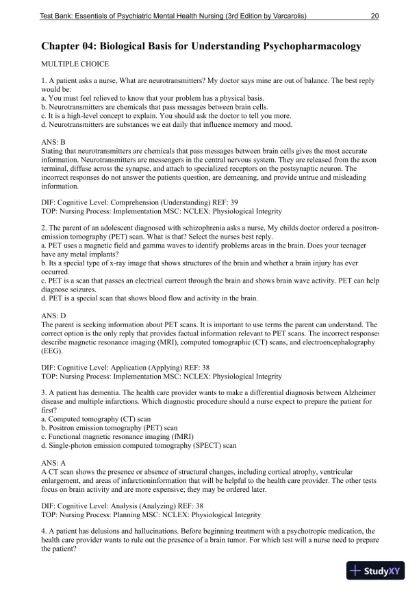 Essentials Of Psychiatric Mental Health Nursing: A Communication Approach To Evidence-Based Care, 3rd Edition Test Bank - Page 21 preview image