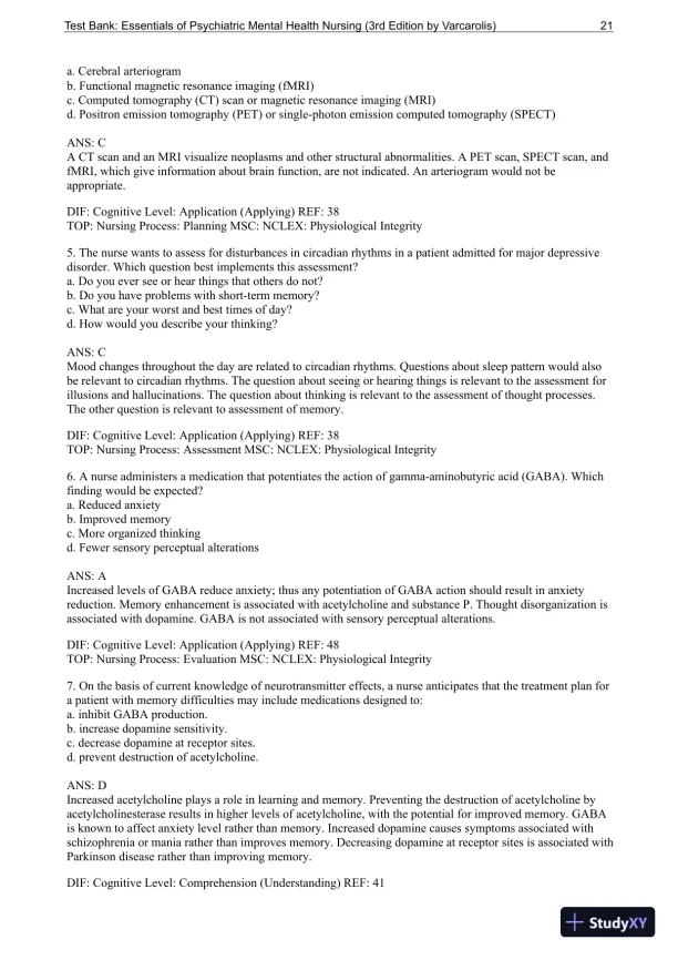 Essentials Of Psychiatric Mental Health Nursing: A Communication Approach To Evidence-Based Care, 3rd Edition Test Bank - Page 22 preview image