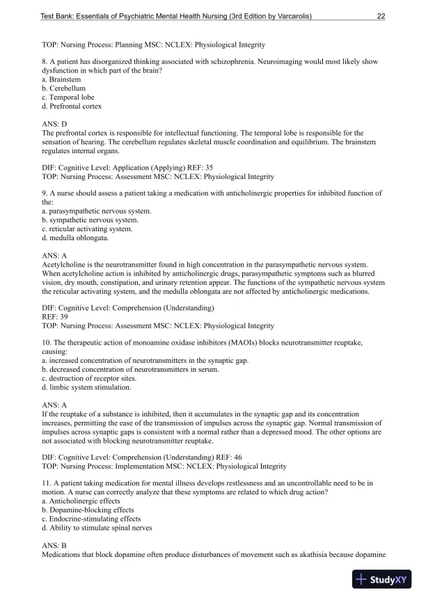 Essentials Of Psychiatric Mental Health Nursing: A Communication Approach To Evidence-Based Care, 3rd Edition Test Bank - Page 23 preview image