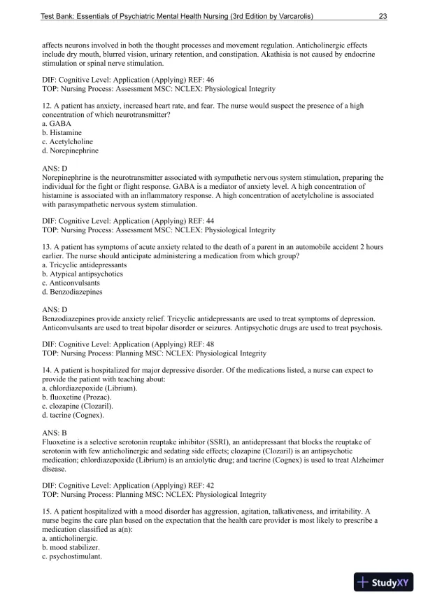 Essentials Of Psychiatric Mental Health Nursing: A Communication Approach To Evidence-Based Care, 3rd Edition Test Bank - Page 24 preview image