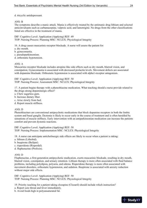 Essentials Of Psychiatric Mental Health Nursing: A Communication Approach To Evidence-Based Care, 3rd Edition Test Bank - Page 25 preview image