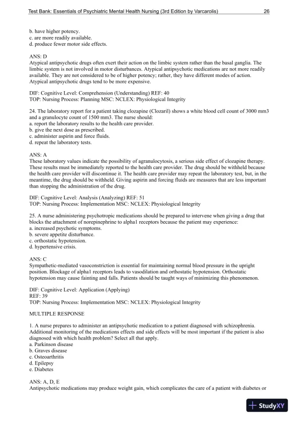 Essentials Of Psychiatric Mental Health Nursing: A Communication Approach To Evidence-Based Care, 3rd Edition Test Bank - Page 27 preview image