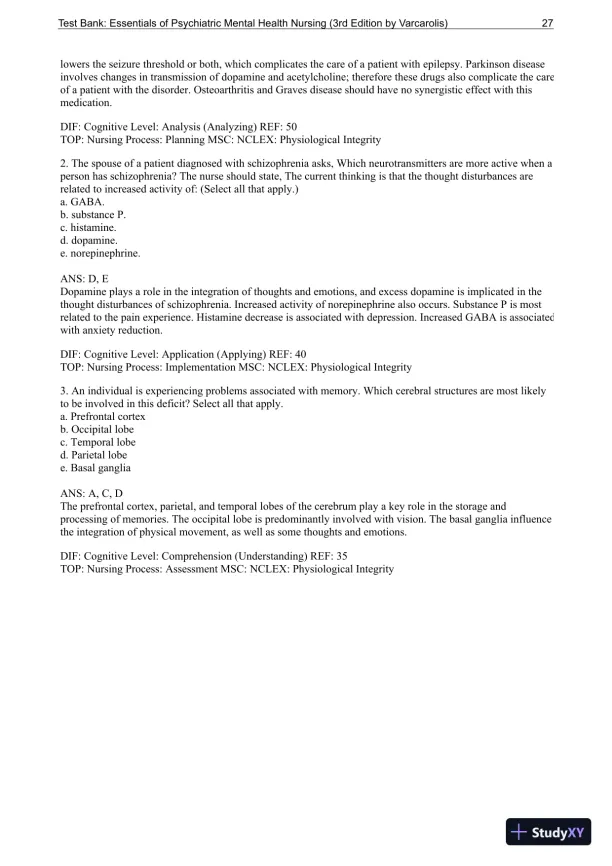 Essentials Of Psychiatric Mental Health Nursing: A Communication Approach To Evidence-Based Care, 3rd Edition Test Bank - Page 28 preview image