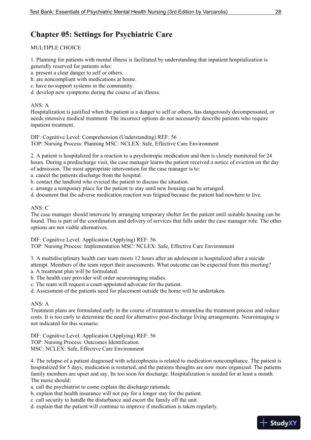 Essentials Of Psychiatric Mental Health Nursing: A Communication Approach To Evidence-Based Care, 3rd Edition Test Bank - Page 29 preview image