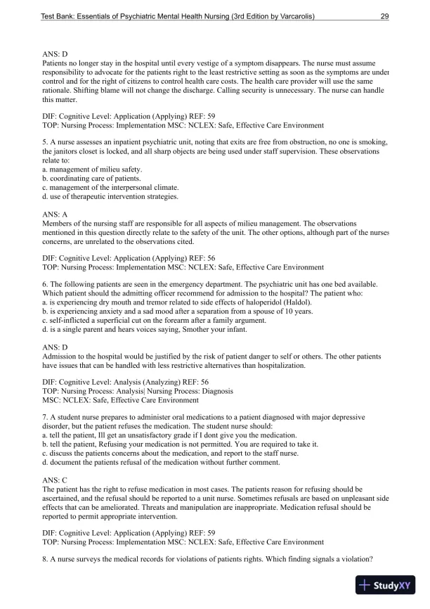 Essentials Of Psychiatric Mental Health Nursing: A Communication Approach To Evidence-Based Care, 3rd Edition Test Bank - Page 30 preview image