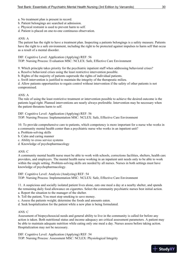 Essentials Of Psychiatric Mental Health Nursing: A Communication Approach To Evidence-Based Care, 3rd Edition Test Bank - Page 31 preview image