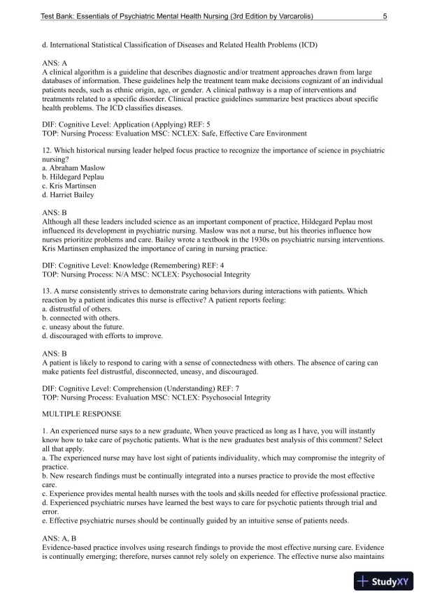 Essentials Of Psychiatric Mental Health Nursing: A Communication Approach To Evidence-Based Care, 3rd Edition Test Bank - Page 6 preview image