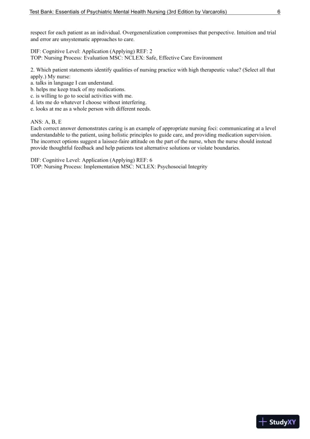 Essentials Of Psychiatric Mental Health Nursing: A Communication Approach To Evidence-Based Care, 3rd Edition Test Bank - Page 7 preview image