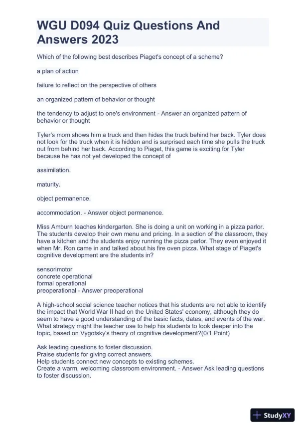2023 WGUD094 Education Practice Exam With Answers (156 Solved Questions) - Page 1 preview image