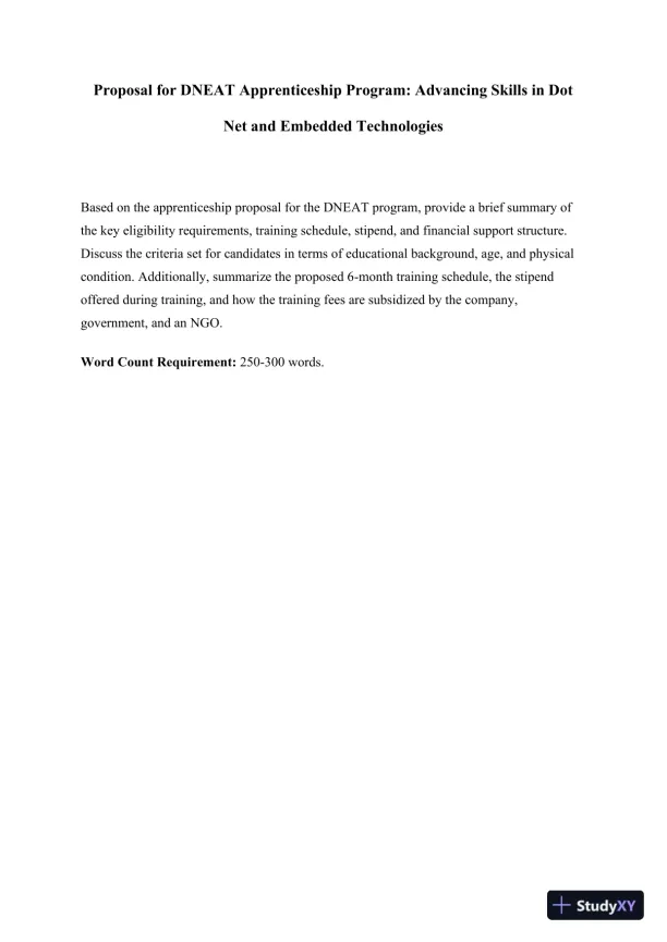 Proposal for DNEAT Apprenticeship Program: Advancing Skills in Dot Net and Embedded Technologies - Page 1 preview image
