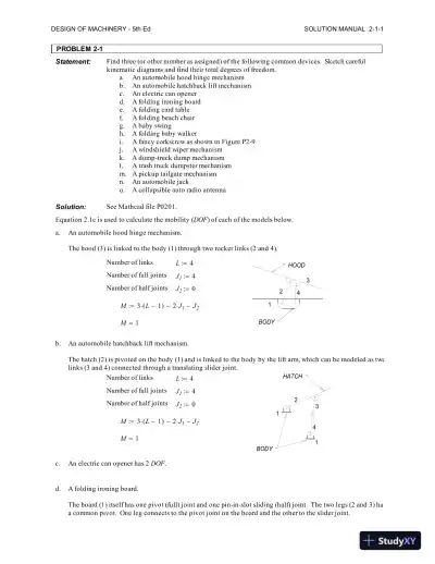 Solution Manual for Design of Machinery: An Introduction to the Synthesis and Analysis of Mechanisms and Machines, 5th Edition - Page 1 preview image