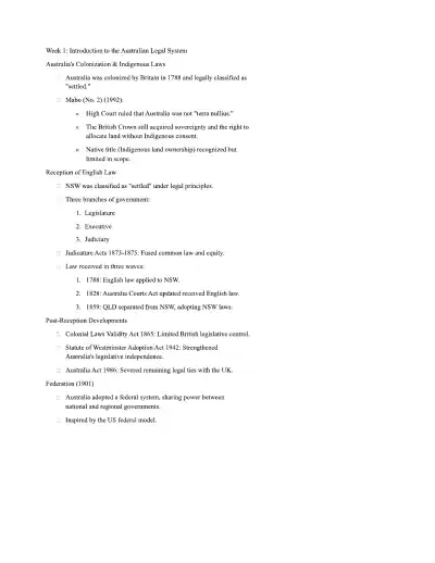 Introduction to the Australian Legal System - Page 1 preview image