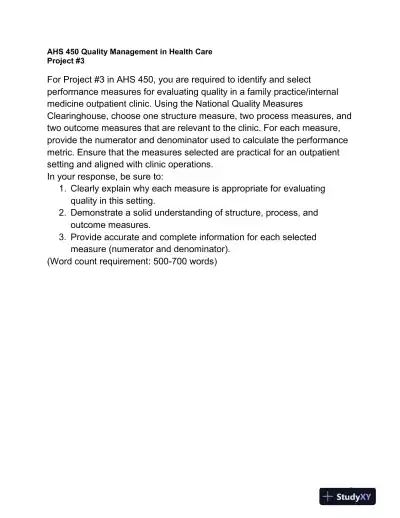 AHS 450 Quality Management in Health Care - Page 1 preview image