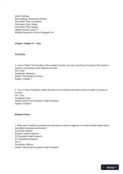 Clinical and Population Health Research Practice Exam with Answers (73 Solved Questions) - Page 1 preview image