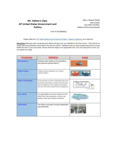 APGOV Unit 4 Vocabulary - Page 1 preview image