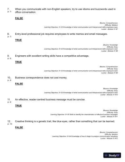 Business Communication : Building Critical Skills Test Bank - Page 12 preview image