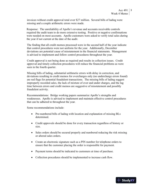 ACC 491 Week 4 Team Assignment: Apollo Shoes Case - Revenue and Purchasing Cycle Audit - Page 4 preview image