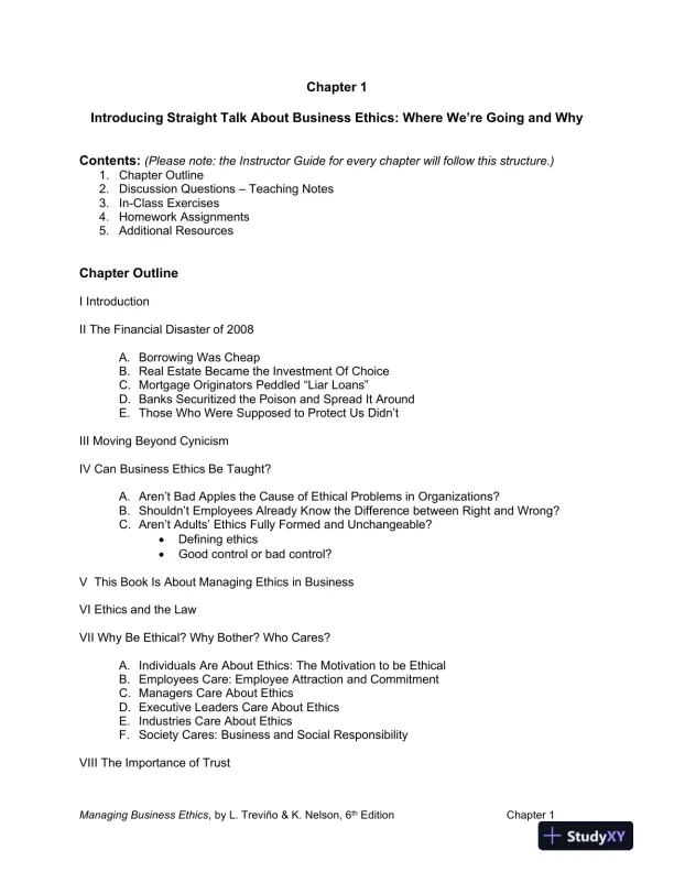 Managing Business Ethics: Straight Talk about How to Do It Right, 6th Edition Solution Manual - Page 1 preview image