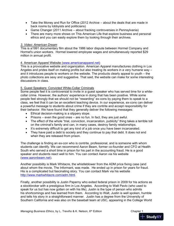 Managing Business Ethics: Straight Talk about How to Do It Right, 6th Edition Solution Manual - Page 15 preview image