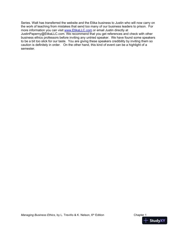 Managing Business Ethics: Straight Talk about How to Do It Right, 6th Edition Solution Manual - Page 16 preview image
