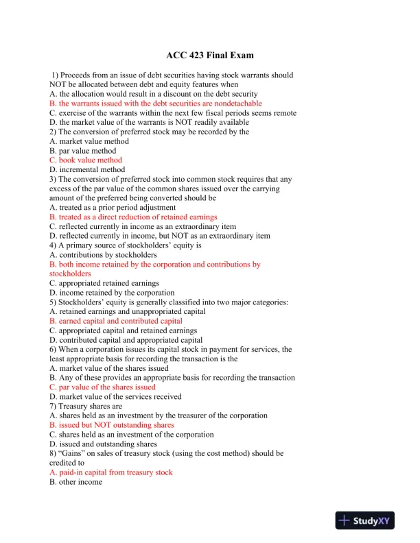 ACC 423 Final Exam - Page 1 preview image