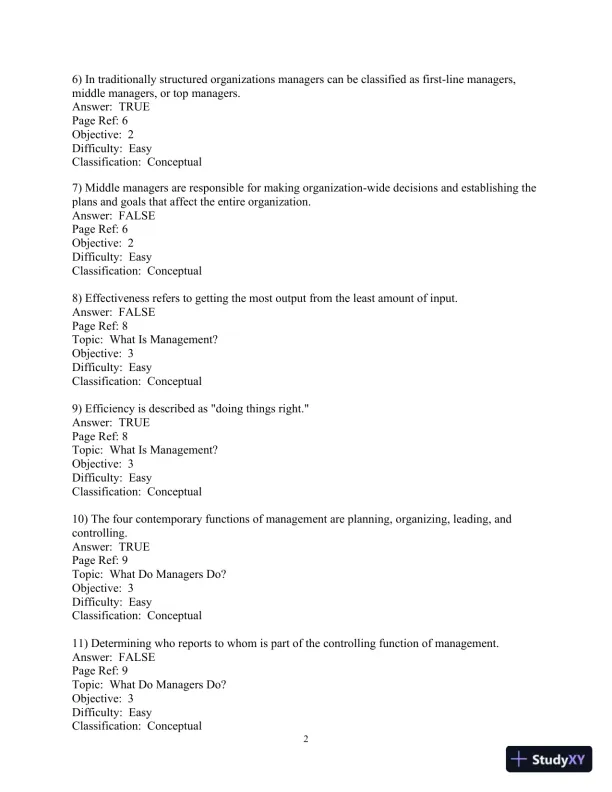 Test Bank For Management, 11th Edition - Page 3 preview image