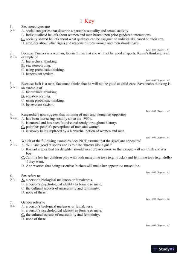 Sex and Gender 6th Edition Test Bank - Page 12 preview image