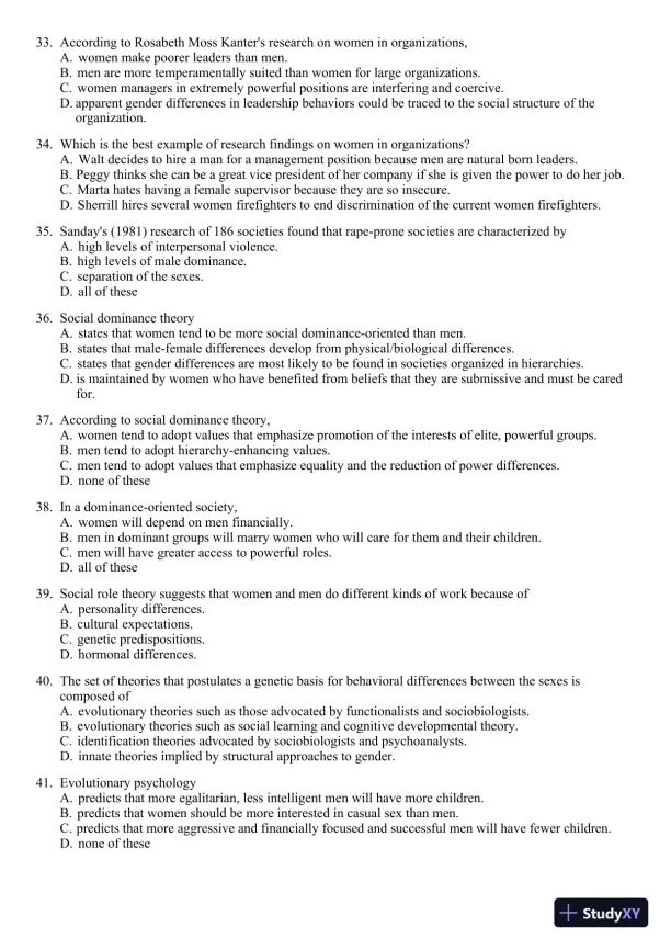 Sex and Gender 6th Edition Test Bank - Page 27 preview image