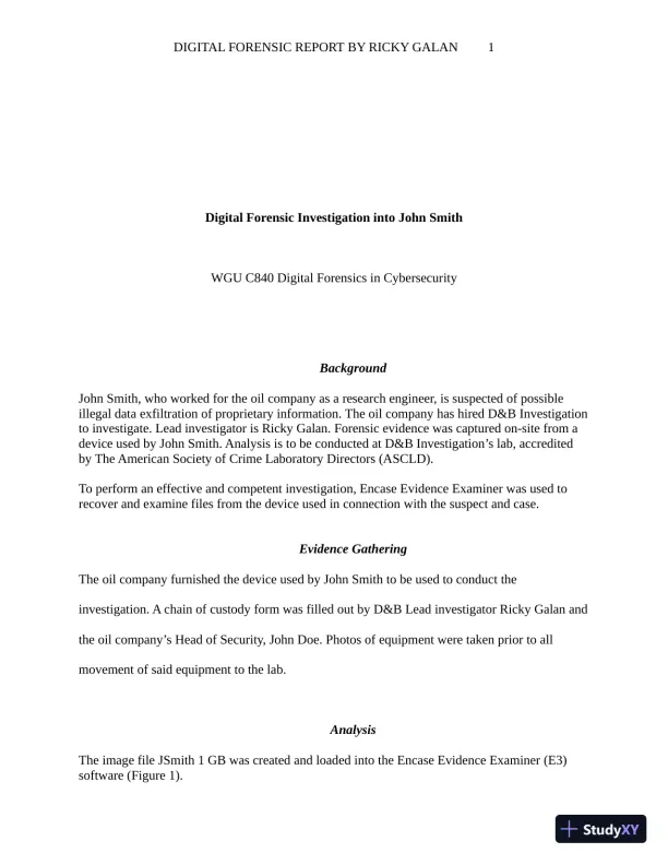 WGU C840 Digital Forensics in Cybersecurity (1 Completed Essay) - Page 1 preview image