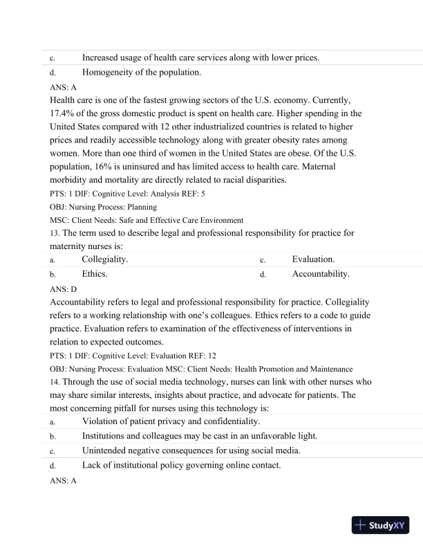 Test Bank For Maternal Child Nursing Care, 5th Edition - Page 8 preview image