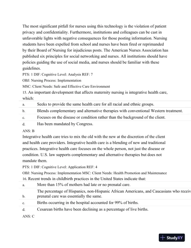 Test Bank For Maternal Child Nursing Care, 5th Edition - Page 9 preview image