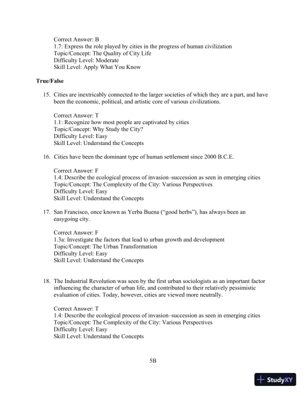 Test Bank for Cities and Urban Life, 7th Edition - Page 6 preview image