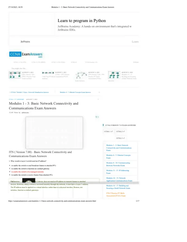 Modules 1 - 3 Basic Network Connectivity and Commu - Page 1 preview image