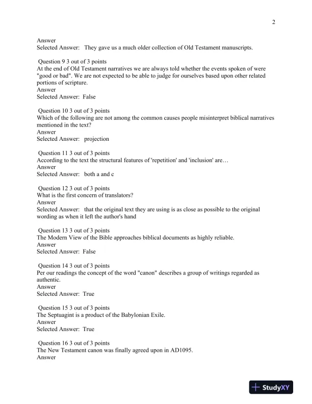 Bibl 104 Comprehensive Quiz Review: Biblical Interpretation and Key Old Testament Events - Page 3 preview image