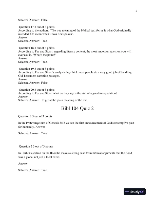 Bibl 104 Comprehensive Quiz Review: Biblical Interpretation and Key Old Testament Events - Page 4 preview image