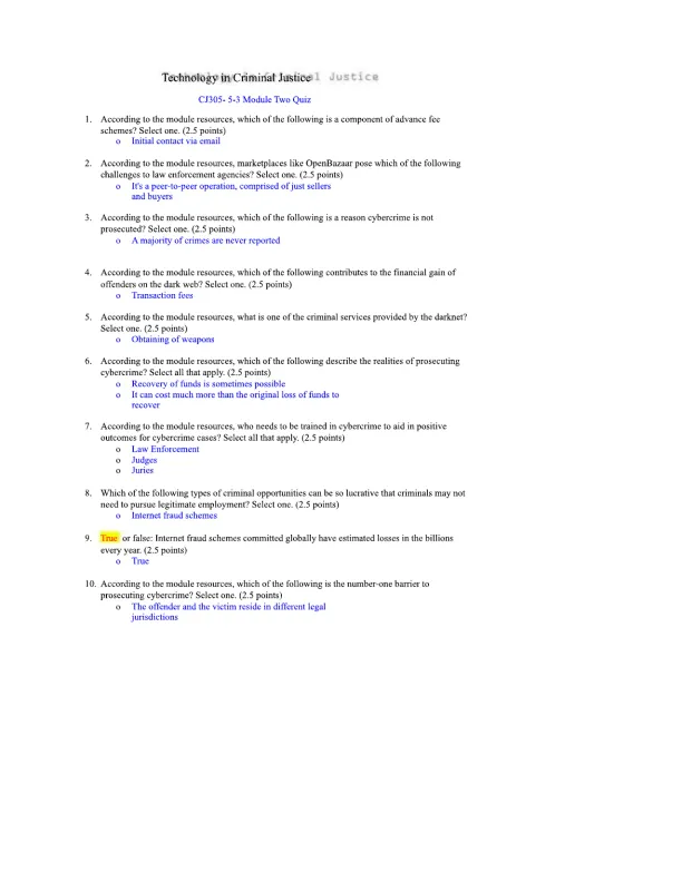 5-3 Module Two Quiz Technology in Criminal Justice - Page 1 preview image