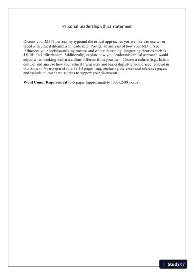 Personal Leadership Ethics Statement - Page 1 preview image