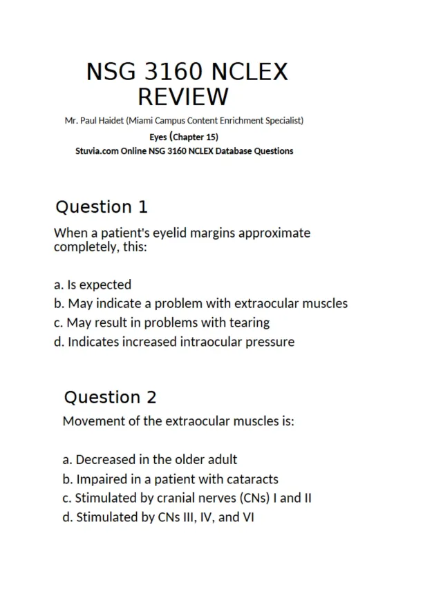 NSG 3160 NCLEX Review Chapter 15 - Page 1 preview image