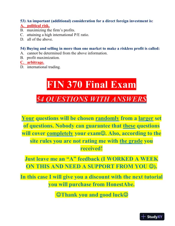 FIN 370 Final Exam - Page 11 preview image